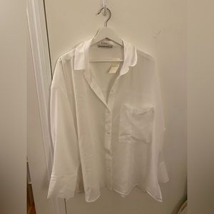 Sheer oversized white button down